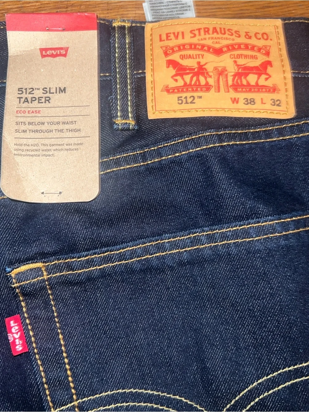 Levi's 512 Men's Jeans Size 38x32 Blue Dark Wash Stretch Slim Taper Pants NWT